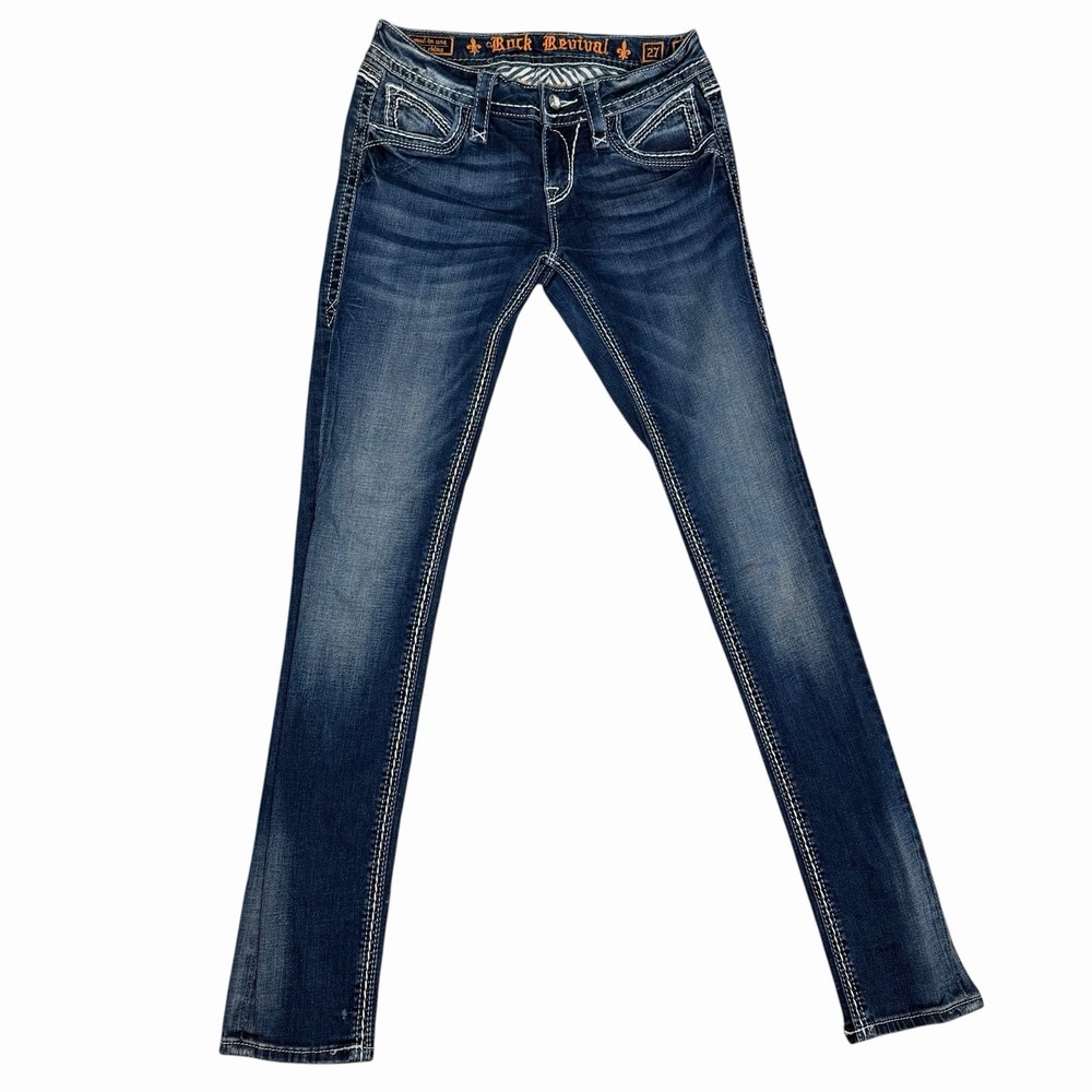 Rock Revival Blair Skinny Jeans Womens 27 Blue Sequin Embellished Denim